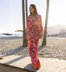 Emmy Long Dress - Pink/Orange - Paisley Print - Long Sleeves - With Sequins - Miss June Paris - 1