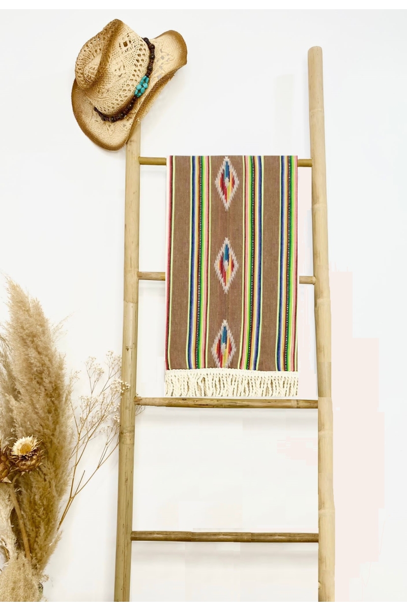 Fouta de Playa Seychelles – verde/amarillo/marrón – estilo bohemio – con flecos – Miss June Paris – 3