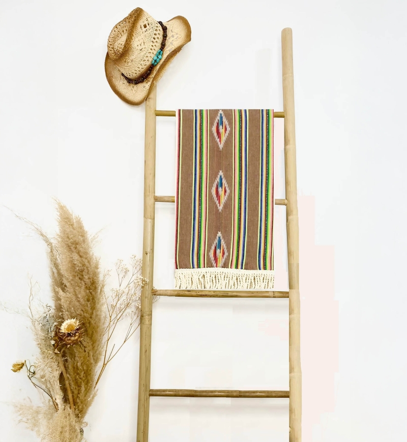 Seychelles Beach Fouta – green/yellow/brown – bohemian – with fringes – Miss June Paris – 3