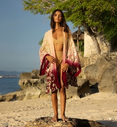 Quimono Curto Leny – pêssego/bordô – detalhes dourados – lurex – boêmio – Miss June Paris – 3