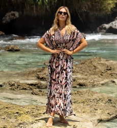 Kaftan Longo Roberta - multicolorido - mangas curtas - decote em V - estilo boho - Miss June Paris - 1