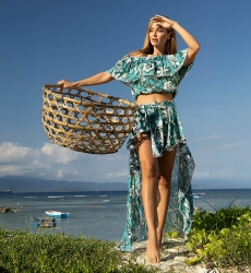 Saia Assimétrica Izzy – verde – estampa floral branca – estilo boêmio – Miss June Paris – 1