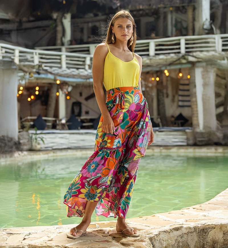 Long Skirt Mimi – multicolor – floral print – asymmetric – bohemian – Miss June Paris – 1