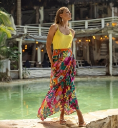 Saia Longa Mimi – multicolorida – estampa floral – assimétrica – estilo boêmio – Miss June Paris – 2