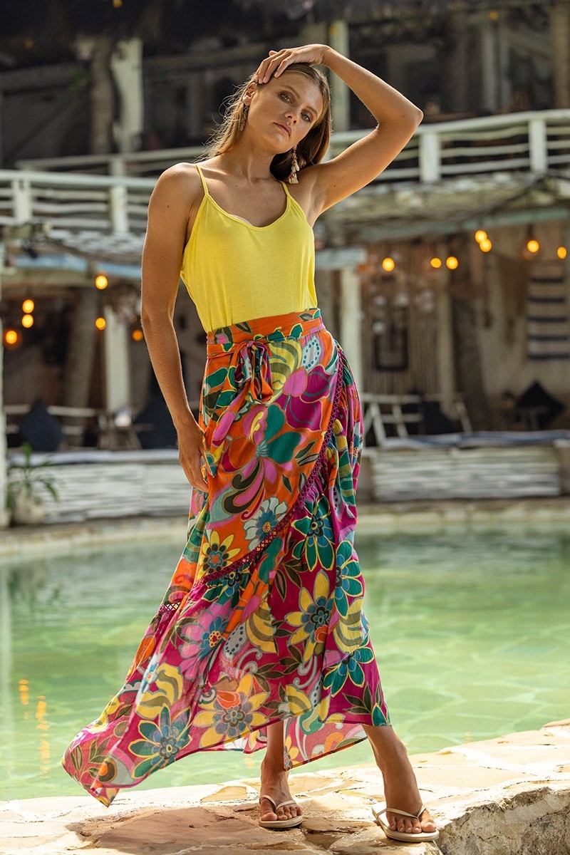 Falda Larga Mimi – multicolor – estampado floral – asimétrica – bohemia – Miss June Paris – 4
