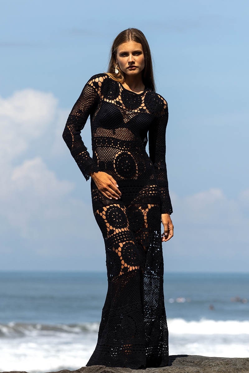 Vestido Longo Birkin - Preto - Crochê - Mangas Longas - Boho - Miss June Paris - 3