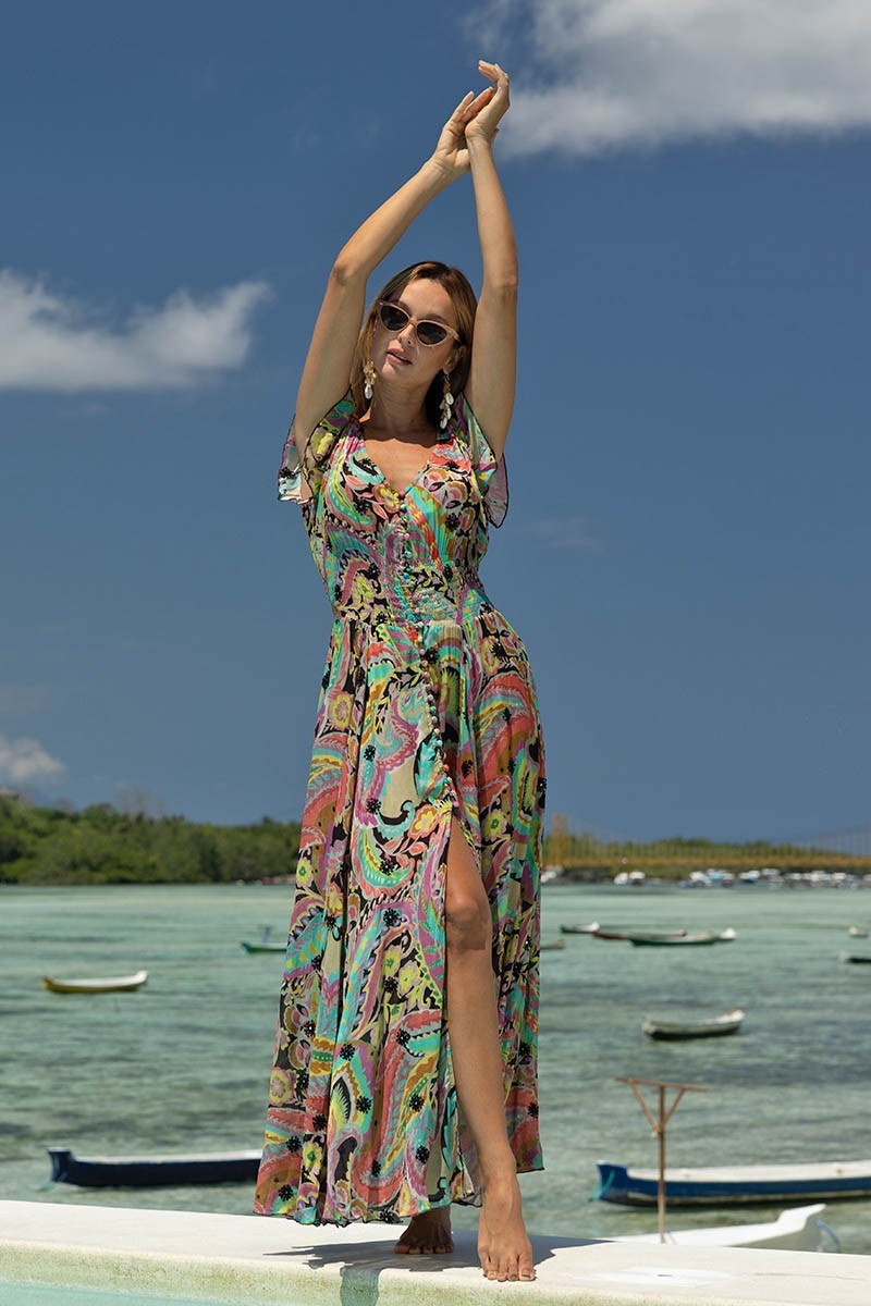Vestido Longo Absinthe - Multicolorido - Boho - Tamanho S/L - Miss June Paris - 3