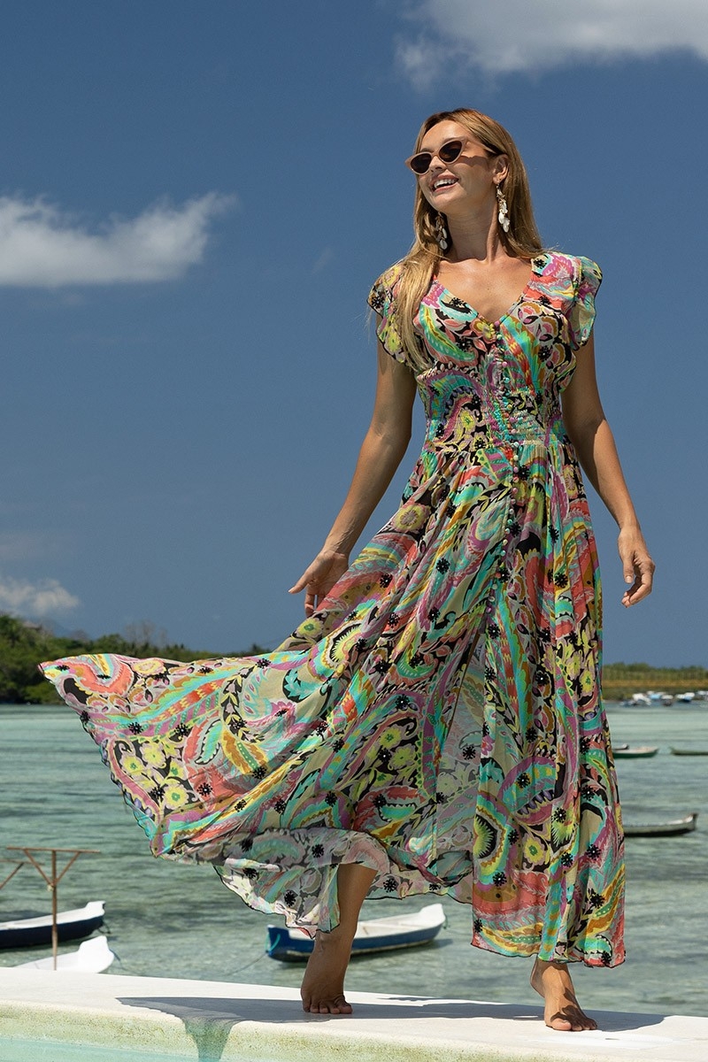 Vestido Longo Absinthe - Multicolorido - Boho - Tamanho S/L - Miss June Paris - 1