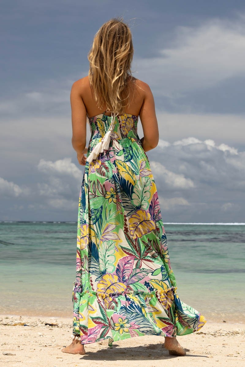 Vestido Longo Mencia - multicolorido - top de crochê - alças finas - decote em V - boêmio - Miss June Paris - 4