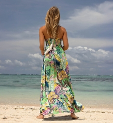 Vestido Longo Mencia - multicolorido - top de crochê - alças finas - decote em V - boêmio - Miss June Paris - 4