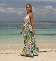 Long Dress Mencia - multicolored - crochet top - thin straps - V-neckline - bohemian - Miss June Paris - 2