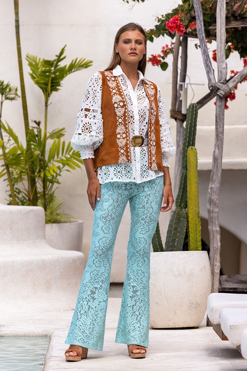 Cece Pants – Aqua – Crochet – Bohemian – Miss June Paris – 1