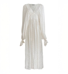 Long Dress Angie – white – long sleeves – V-neck – bohemian – adjustable belt – Miss June Paris – 5