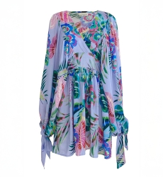 Vestido Curto Falone – lilás pastel – estampa floral – mangas compridas – decote em V – Miss June Paris – 5