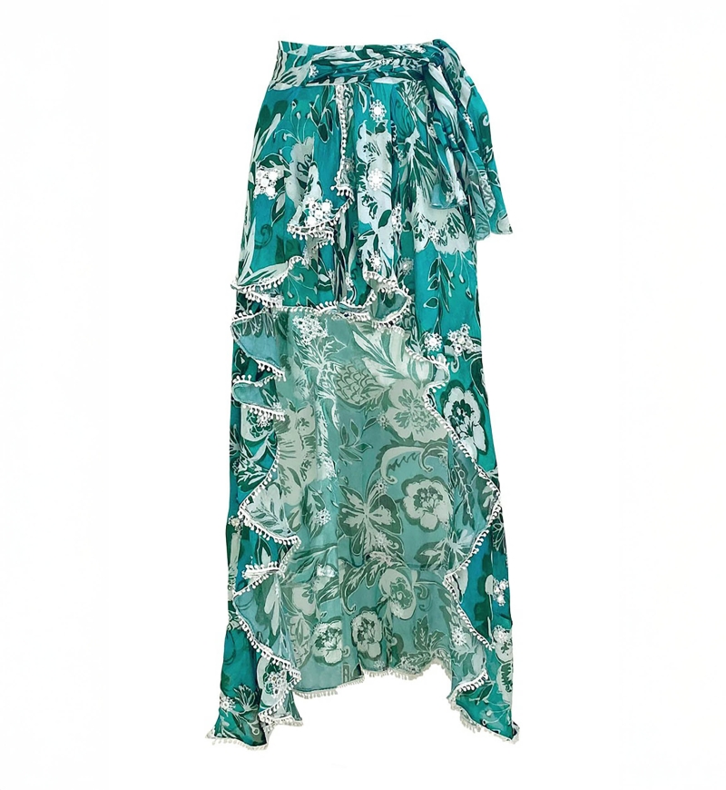 Asymmetric Skirt Izzy – green – white floral print – bohemian style – Miss June Paris – 5