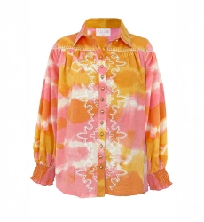 Camisa Hayley – rosa/naranja – mangas largas abullonadas – estampado tie-dye – bohemio – Miss June Paris – 5