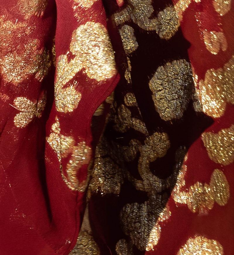 Short Kimono Leny – peach/burgundy – golden details – lurex – bohemian – Miss June Paris – 6