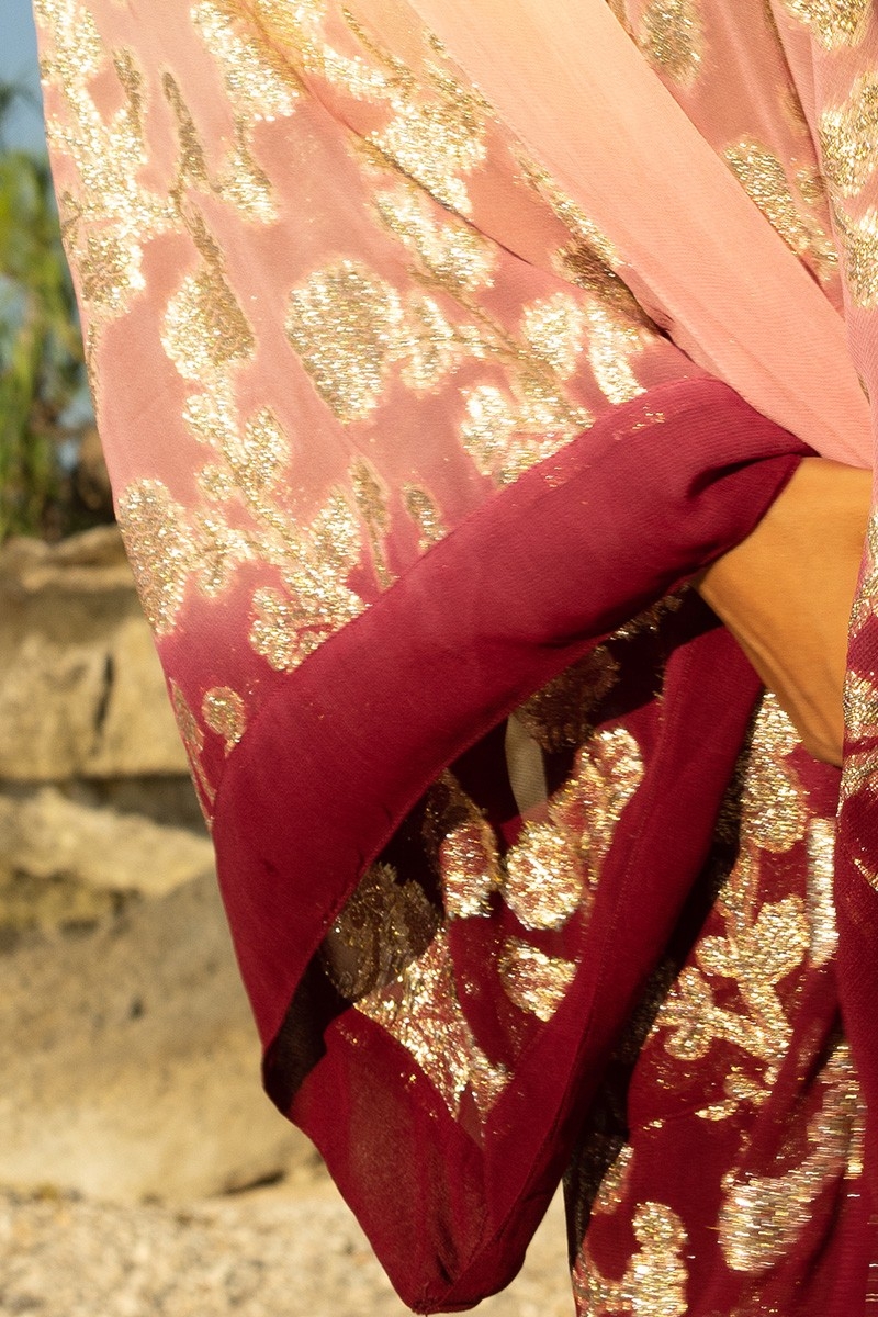 Kimono Corto Leny – melocotón/burdeos – detalles dorados – lurex – bohemio – Miss June Paris – 7
