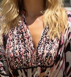 Long Caftan Roberta - multicolor - short sleeves - V-neck - boho style - Miss June Paris - 6