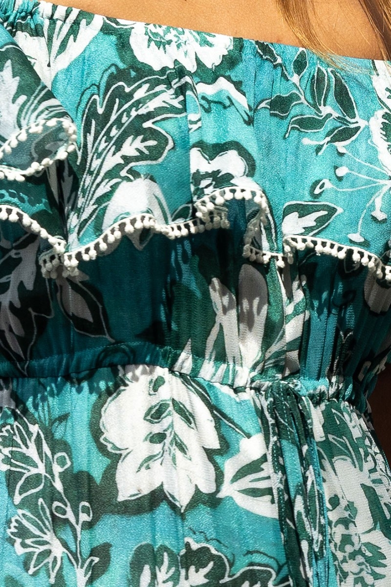 Vestido Largo Erica - verde/azul - estampado floral - estilo bohemio - hombros descubiertos - Miss June Paris - 6