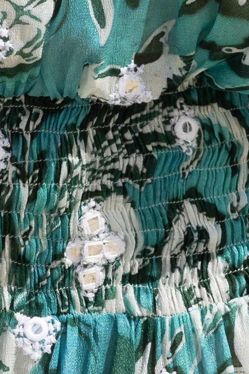 Mini Dress Lily – green – white floral print – with straps – bohemian style – Miss June Paris – 7
