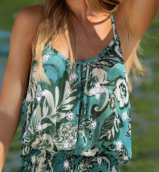 Mini Dress Lily – green – white floral print – with straps – bohemian style – Miss June Paris – 8