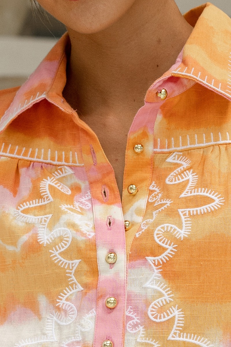 Shirt Hayley – pink/orange – puff long sleeves – tie & dye pattern – bohemian – Miss June Paris – 7
