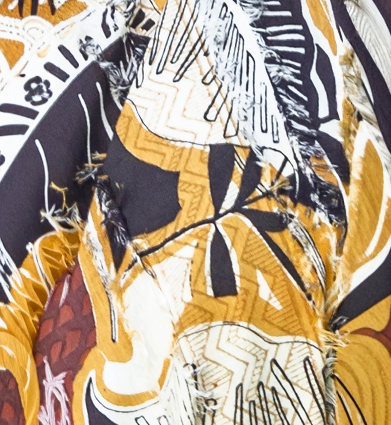 Long Dress Sarah - brown/mustard - tropical print - matching belt - boho - Miss June Paris - 5