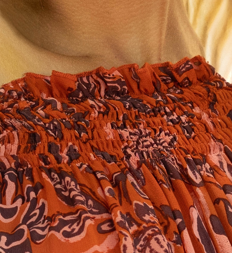 Short Dress Melissa - orange - floral print - long sleeves - off-the-shoulder - boho - Miss June Paris - 6