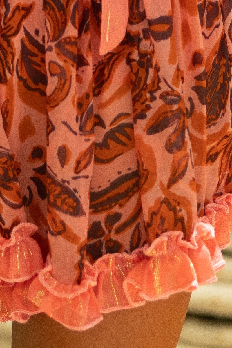 Vestido Corto Melissa - naranja - estampado floral - mangas largas - hombros descubiertos - boho - Miss June Paris - 7