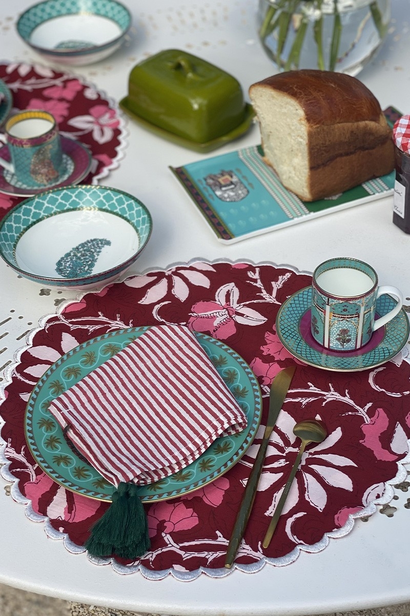 Red Blossom Placemat Set (Set of 2) – floral pattern – 100% cotton – boho style – Jardin Botanique – Miss June Paris – 2