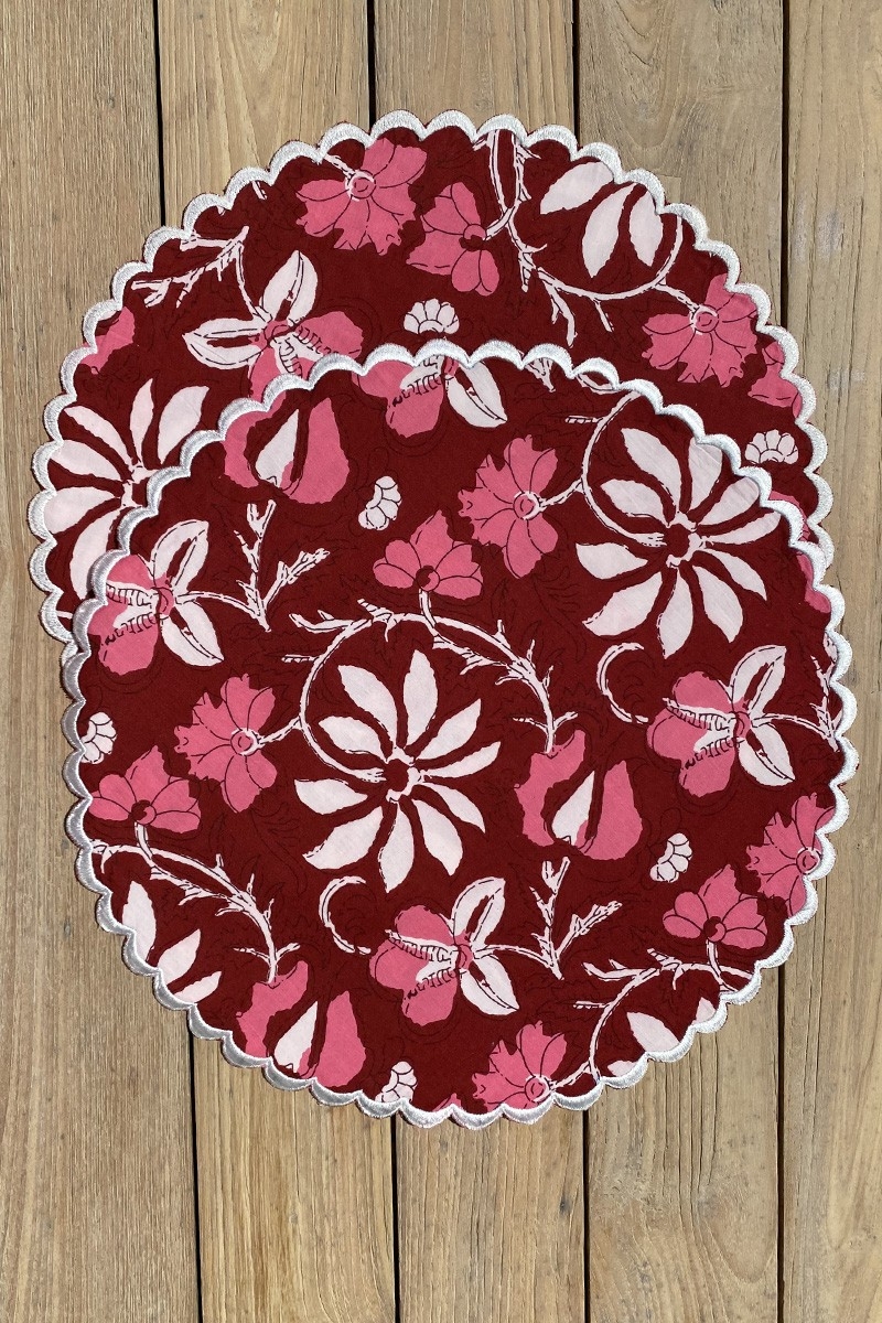 Red Blossom Placemat Set (Set of 2) – floral pattern – 100% cotton – boho style – Jardin Botanique – Miss June Paris – 4