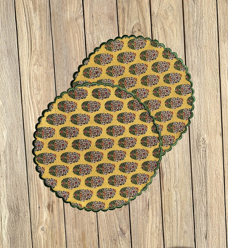 Blazing Yellow Placemat Set (Set of 2) – round – 100% cotton – floral patterns – Jardin Botanique – Miss June Paris – 4