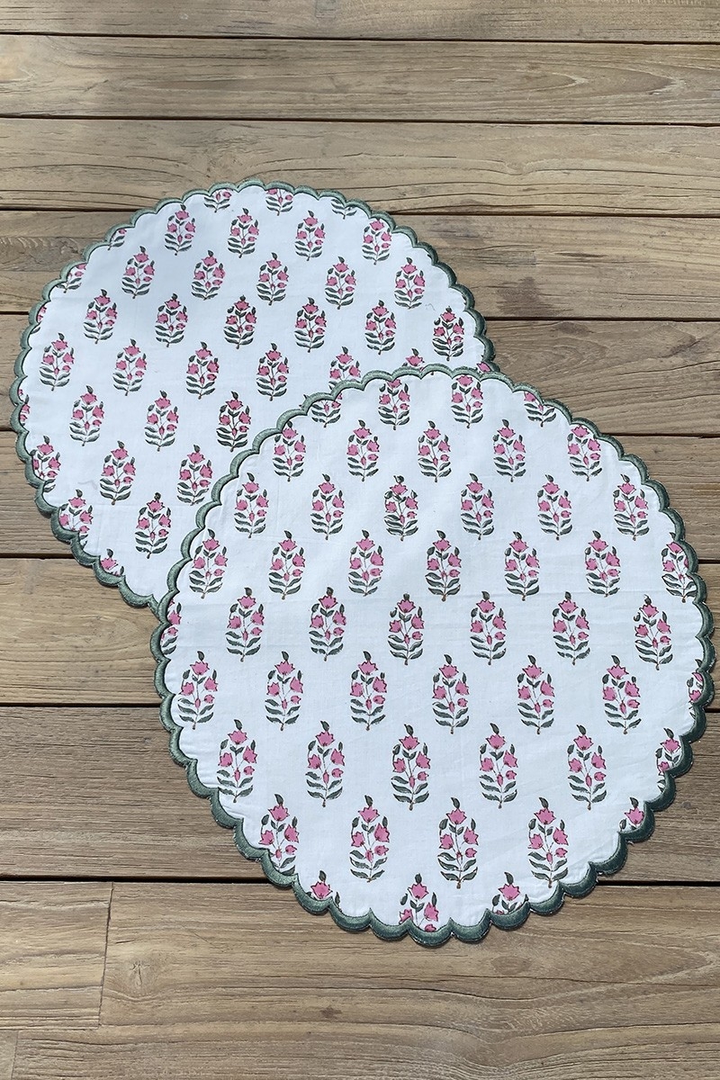 Blazing White Placemat Set (Set of 2) – round – 100% cotton – floral patterns – Jardin Botanique – Miss June Paris – 4
