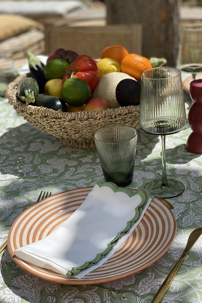 Toalha de Mesa Absinto Verde (Conjunto de 2) – brancos – 100% algodão – bordado verde – Jardim Botânico – Miss June Paris – 3