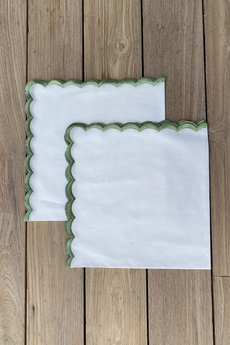 Toalha de Mesa Absinto Verde (Conjunto de 2) – brancos – 100% algodão – bordado verde – Jardim Botânico – Miss June Paris – 4
