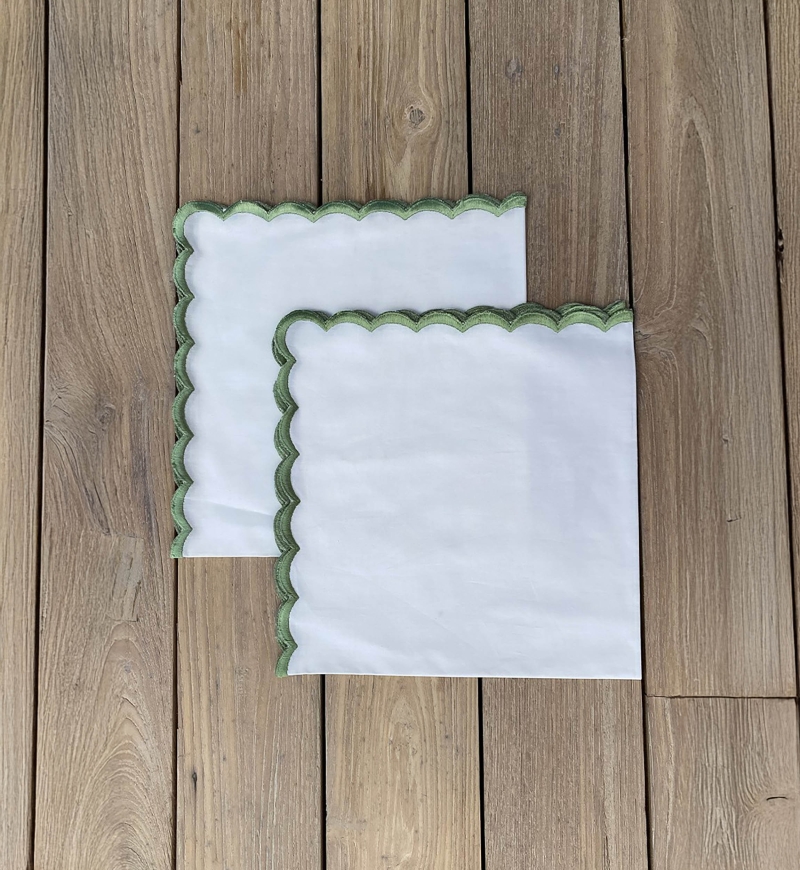 Absinthe Green Napkin Set (Set of 2) – white – 100% cotton – green embroidery – Jardin Botanique – Miss June Paris – 4