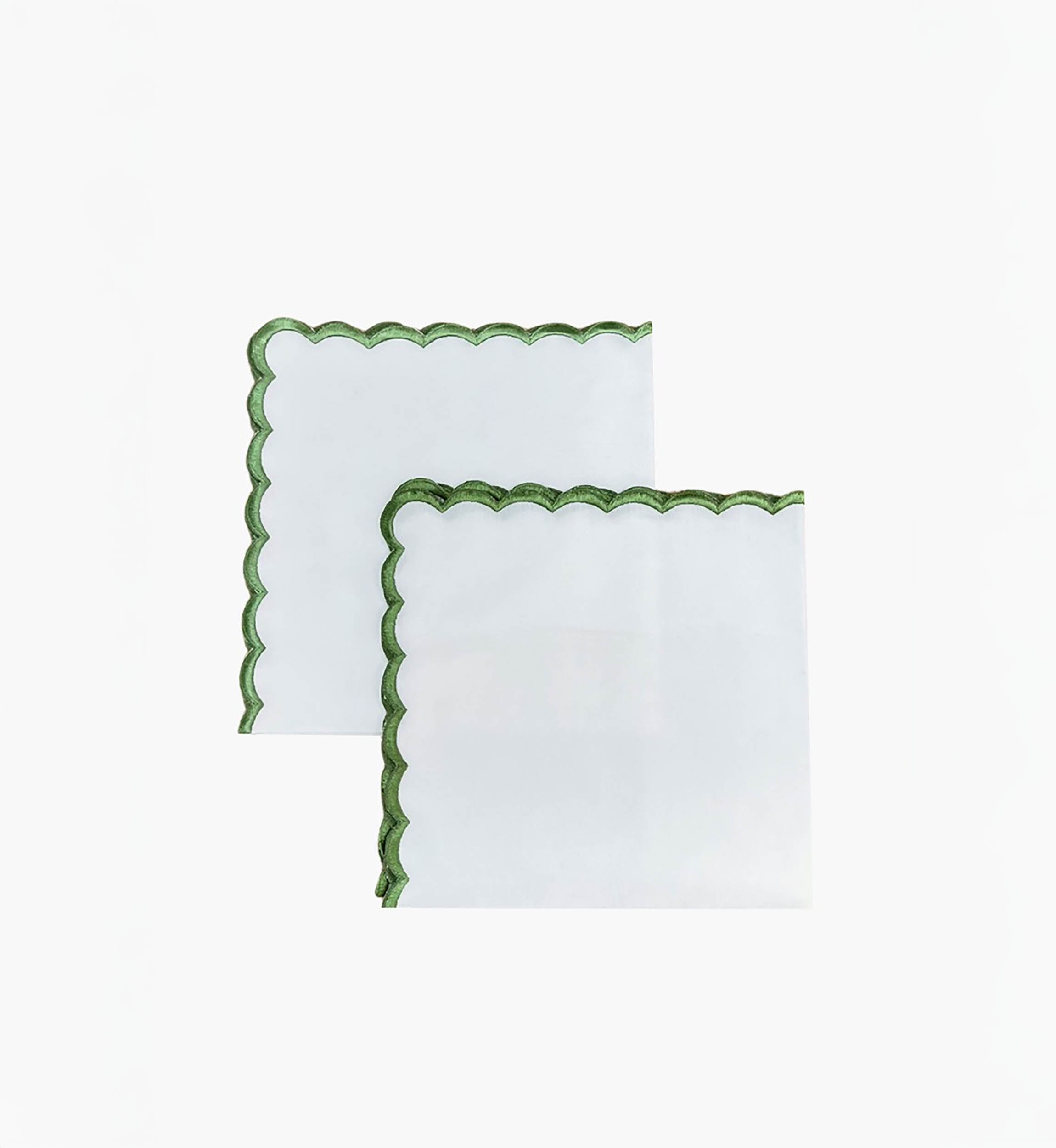 Toalha de Mesa Absinto Verde (Conjunto de 2) – brancos – 100% algodão – bordado verde – Jardim Botânico – Miss June Paris – 1