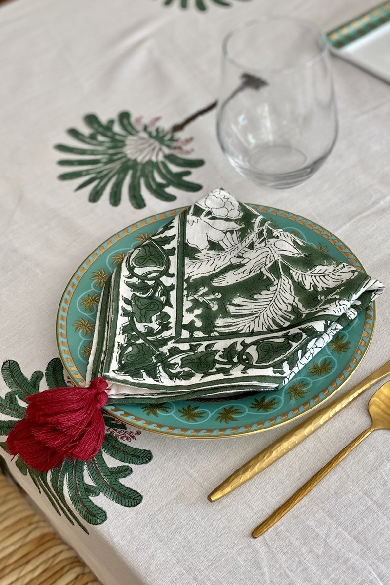 Guardanapo Moonlight Green (Conjunto de 2) – floral – algodão – estilo boho chic – Jardim Botânico – Miss June Paris – 3