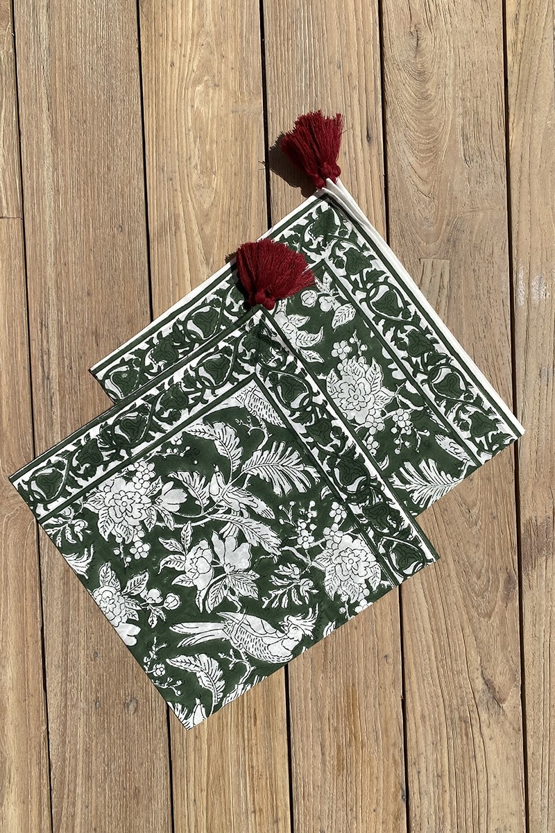 Guardanapo Moonlight Green (Conjunto de 2) – floral – algodão – estilo boho chic – Jardim Botânico – Miss June Paris – 4