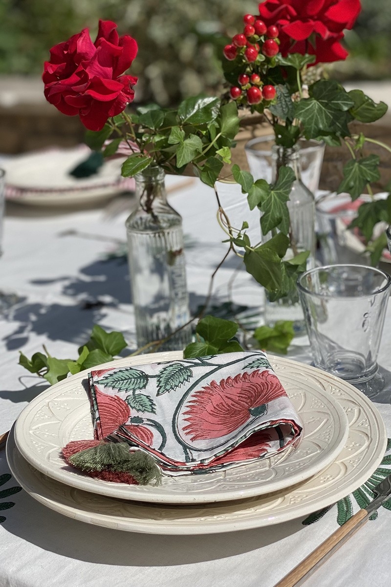 Imperial Lotus Napkin Set (Set of 2) – green/pink – bohemian floral design – Jardin Botanique – Miss June Paris – 3