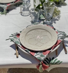 Toalha de Mesa Imperial Lotus (Conjunto de 2) – verde/rosa – design floral boêmio – Jardim Botânico – Miss June Paris – 4