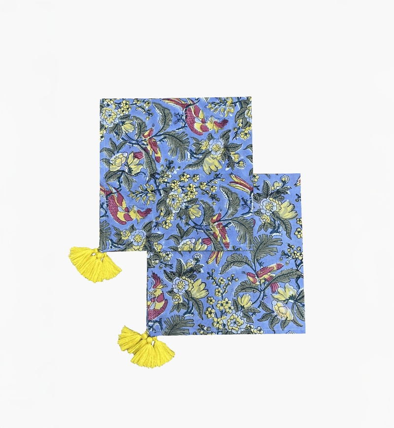 Blue Birds Napkin Set (Set of 2) – blue/yellow/red – bohemian floral design – Jardin Botanique – Miss June Paris – 1