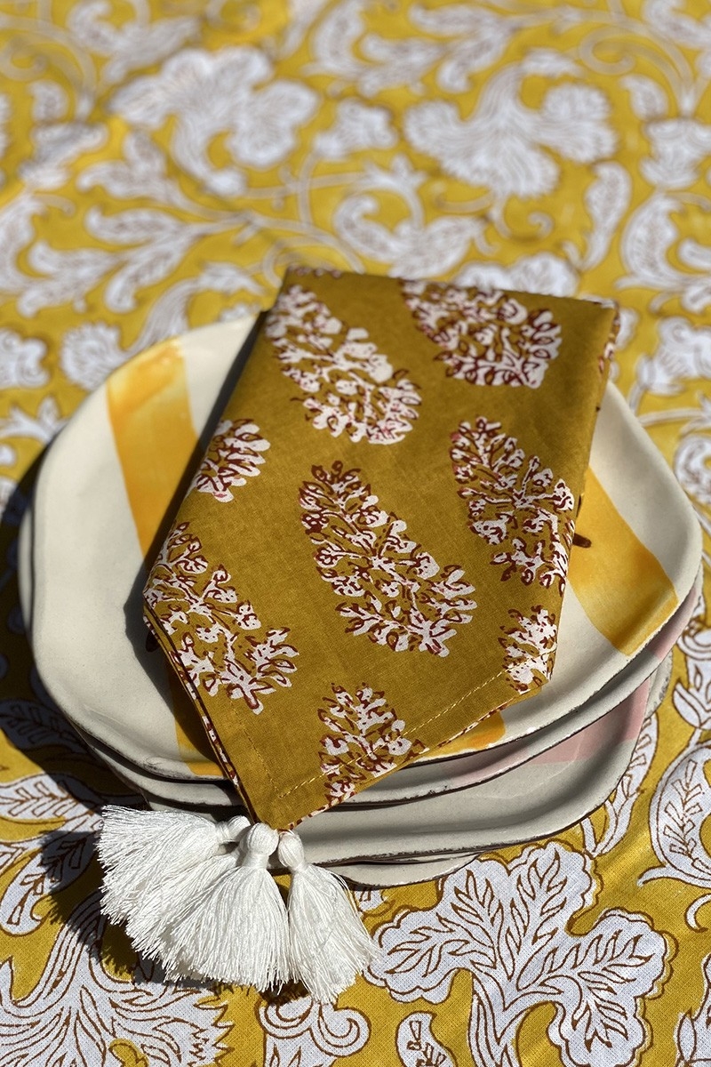 Misty Curry Napkin Set (Set of 2) – 100% cotton – bohemian floral design – Jardin Botanique – Miss June Paris – 2